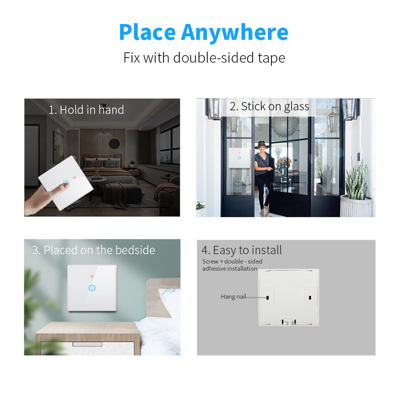 Wireless Touch Wall Switches Sets RF433 1gang Luxury Glass Panel Remote Control Switch Light  support voice control