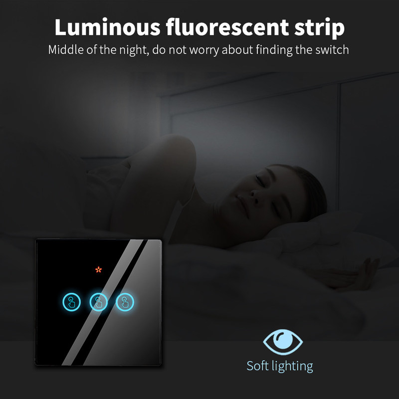 Wireless Touch Wall Switches Sets RF433 1gang Luxury Glass Panel Remote Control Switch Light  support voice control