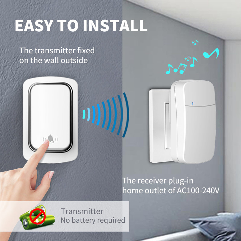 Doorbell Remote Control Wall Outlet Self Powered Waterproof 150M Remote Control Light Lamp Socket