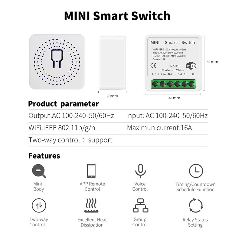 Tuya 16A 10A Wifi Switch Smart Breaker Module Smart Life APP Remote Control Switch Voice Relay Timer