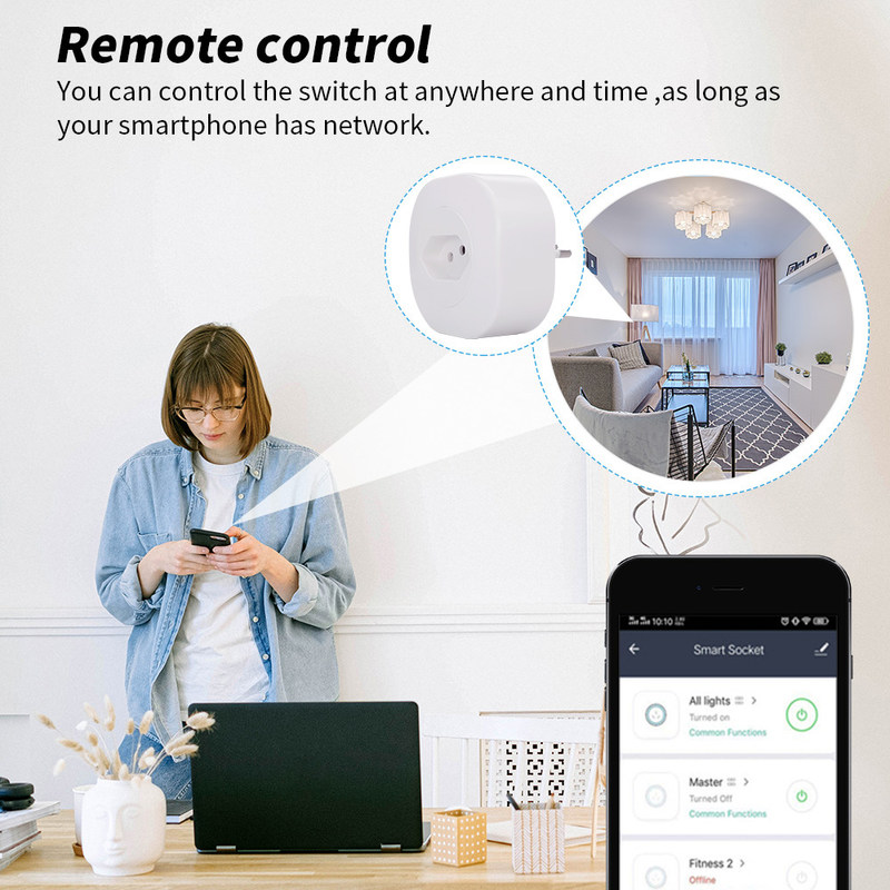 Tuya WIFI Smart Socket Power Outlet Brazil Standard Smart Floor Socket 16A 220V 127V 50Hz