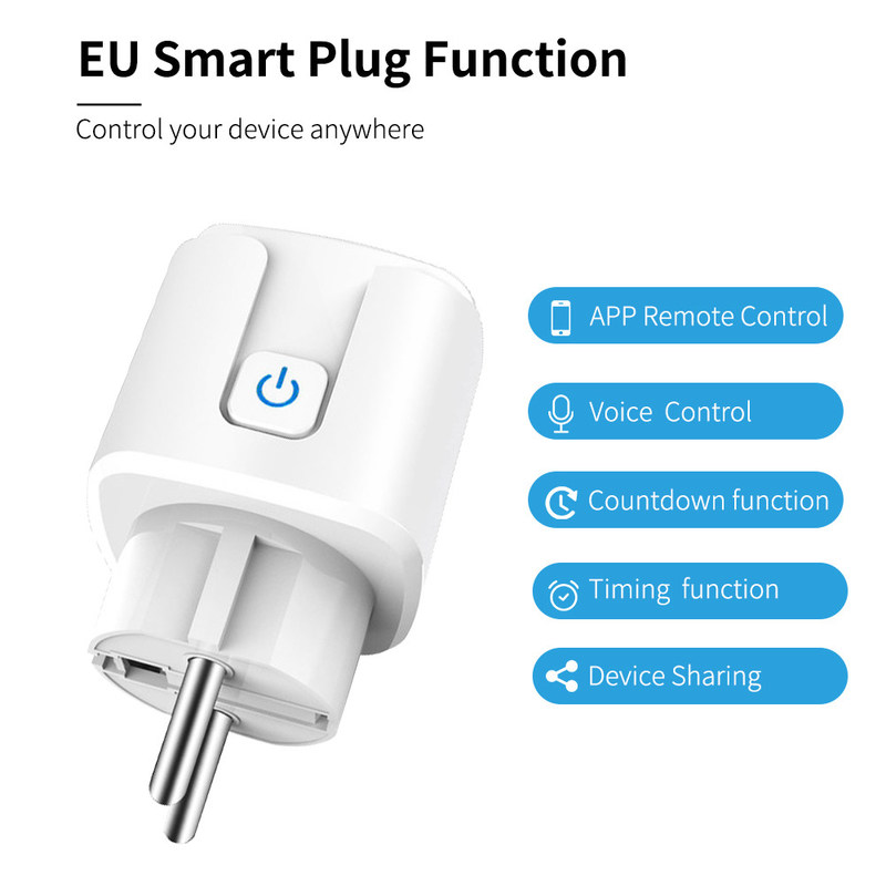 Tuya WIFI Smart Socket 16A EU Plug Tuya Voice Control Power Smart Light Bulb Socket