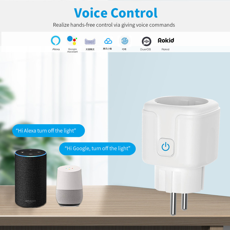 Tuya WIFI Smart Socket 16A EU Plug Tuya Voice Control Power Smart Light Bulb Socket