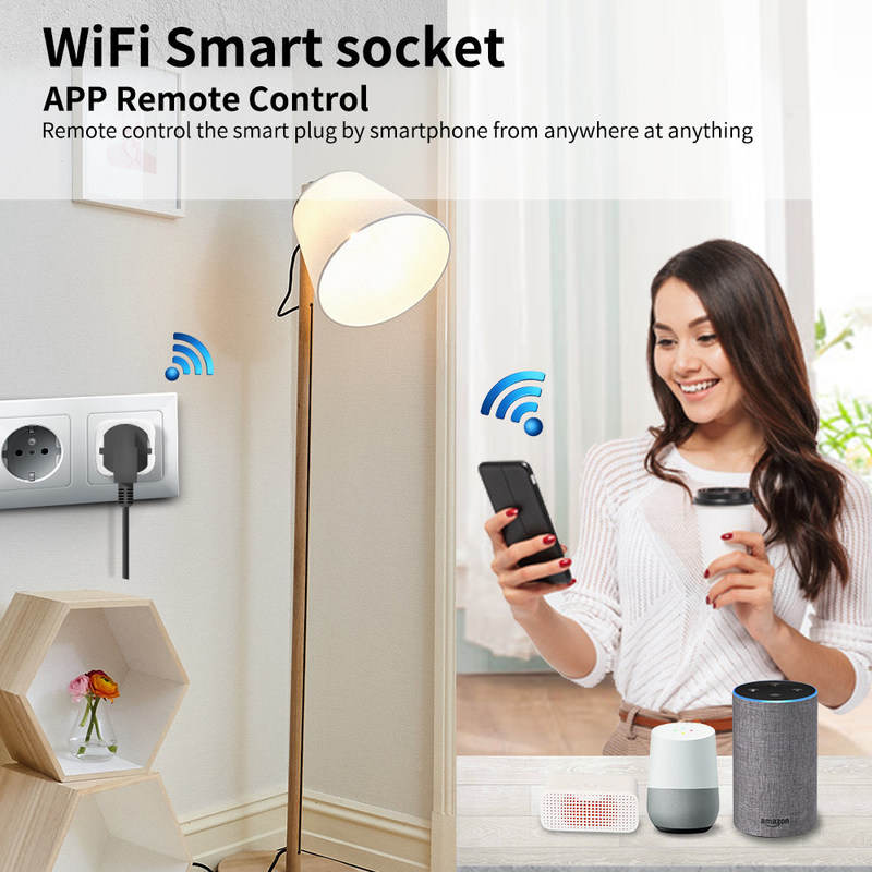 Tuya WIFI Smart Socket 16A EU Plug Tuya Voice Control Power Smart Light Bulb Socket