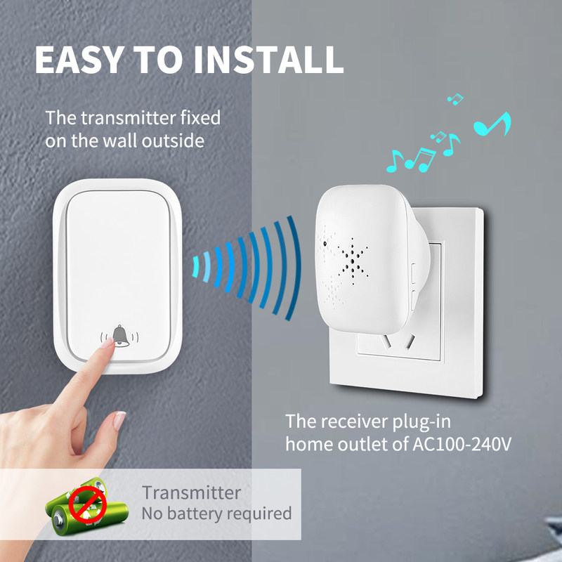 Wireless Call Ring Doorbell US EU UK Outdoor No Wiring Self Powered Waterproof Doorbell 300M