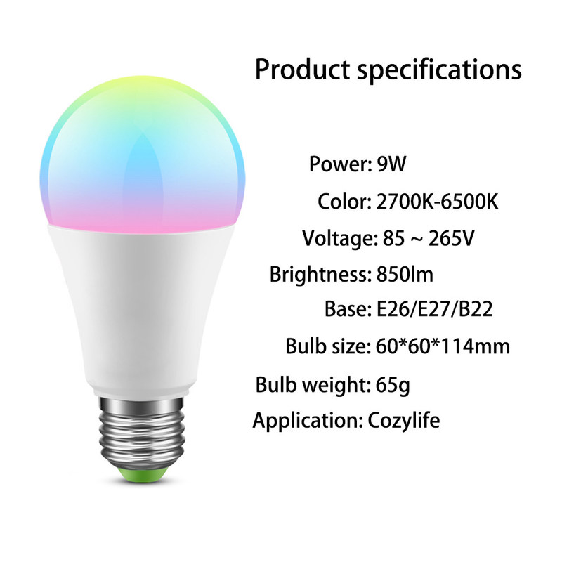cozylife WiFi  APP 10W Smart Wifi LED Bulb Bluetooth 0.2kg Wireless Smart Led Light Bulbs Home Automation
