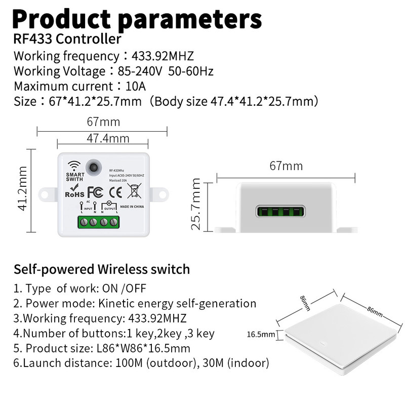 tuya Wireless Remote Control Switch controller and receiver match with tuya module support google alexa voice control