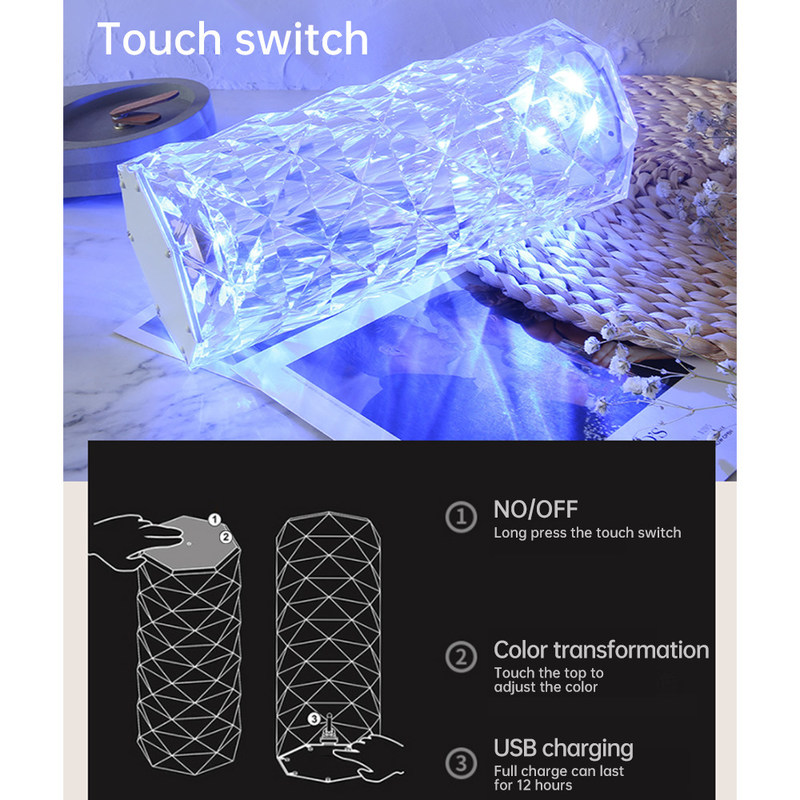 Modern Three Color RGB Colorful Rose Bedside Table Lamp Touch Control Infinite Dimming