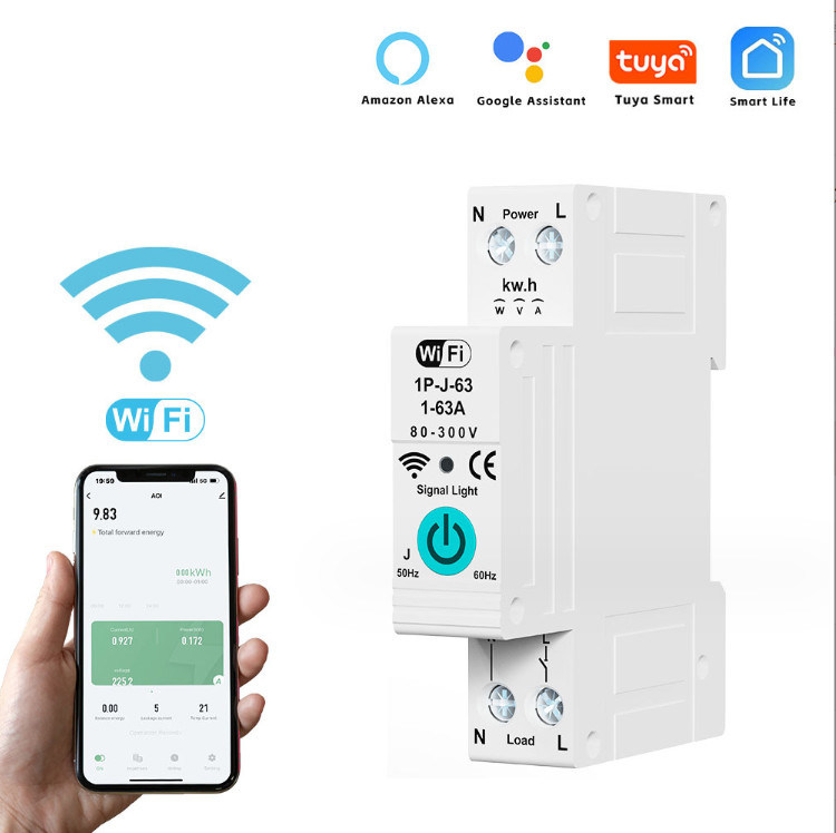 Tuya WiFi Smart Circuit Breaker Switch Single Phase Metering Over Current Remote Mobile Control Timer multiple functions