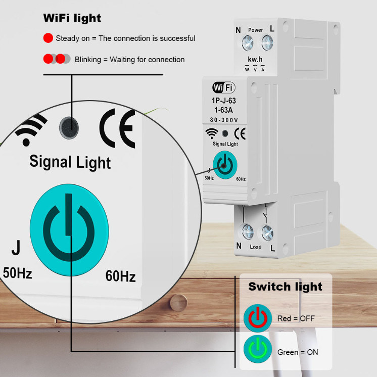 Tuya WiFi Smart Circuit Breaker Switch Single Phase Metering Over Current Remote Mobile Control Timer multiple functions