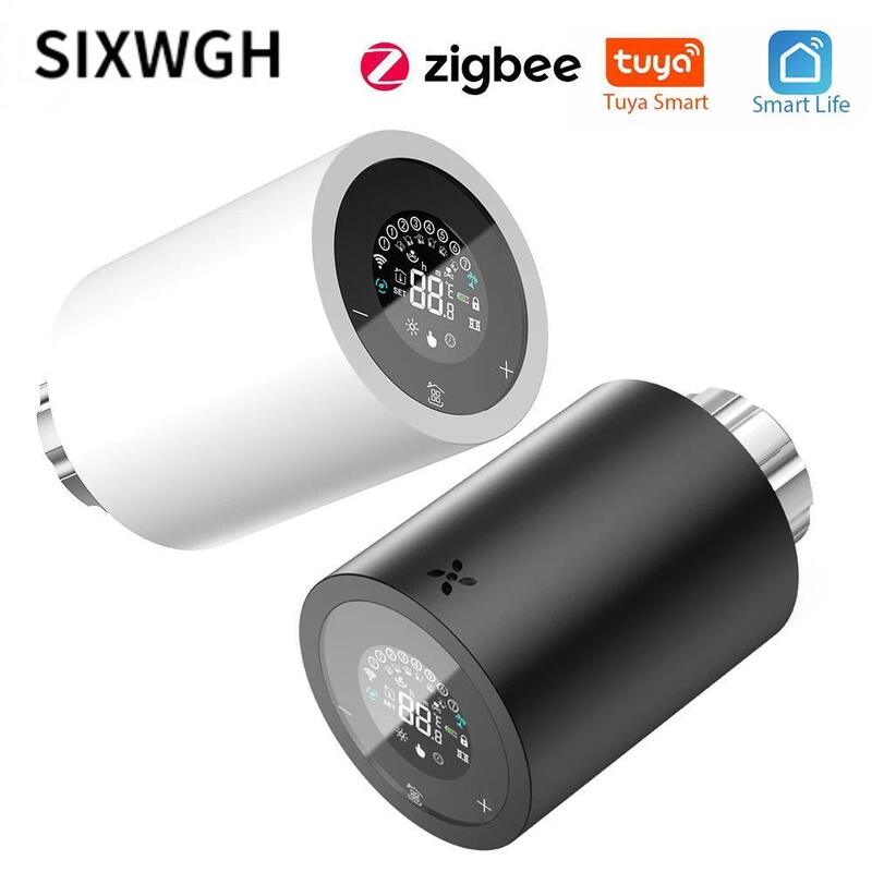 SIXWGH Tuya Zigbee & Wi-Fi Smart LCD Touchscreen Thermostatic Radiator Valve Programmable Temperature Control APP Voice Eco Home