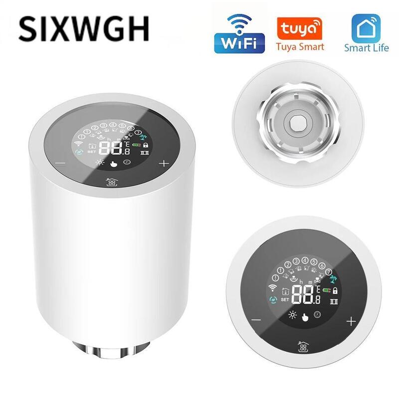 SIXWGH Tuya Zigbee & Wi-Fi Smart LCD Touchscreen Thermostatic Radiator Valve Programmable Temperature Control APP Voice Eco Home