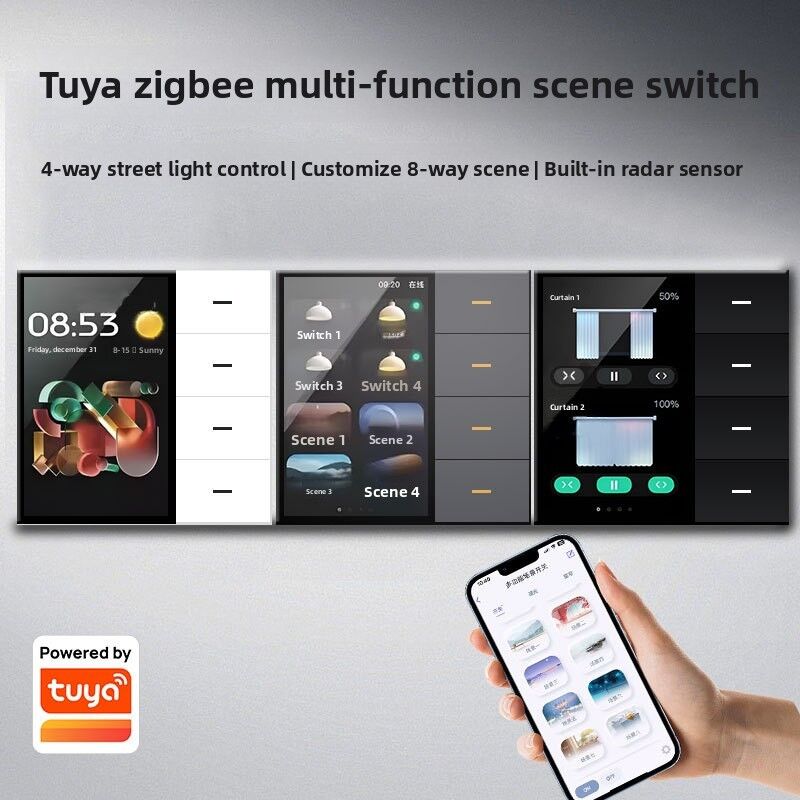 SIXGWH for Zigbee Smart Touch Switch Pro 4-Gang Radar Sensor Color Temp Dimming Curtain Control IP66 Waterproof 220V Smart Life