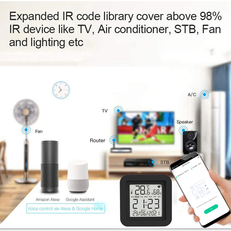 SIXWGH 3-in-1 Smart Home Automation Device Tuya Wi-Fi IR Remote Control LCD Screen Temperature Humidity Sensor Voice Control