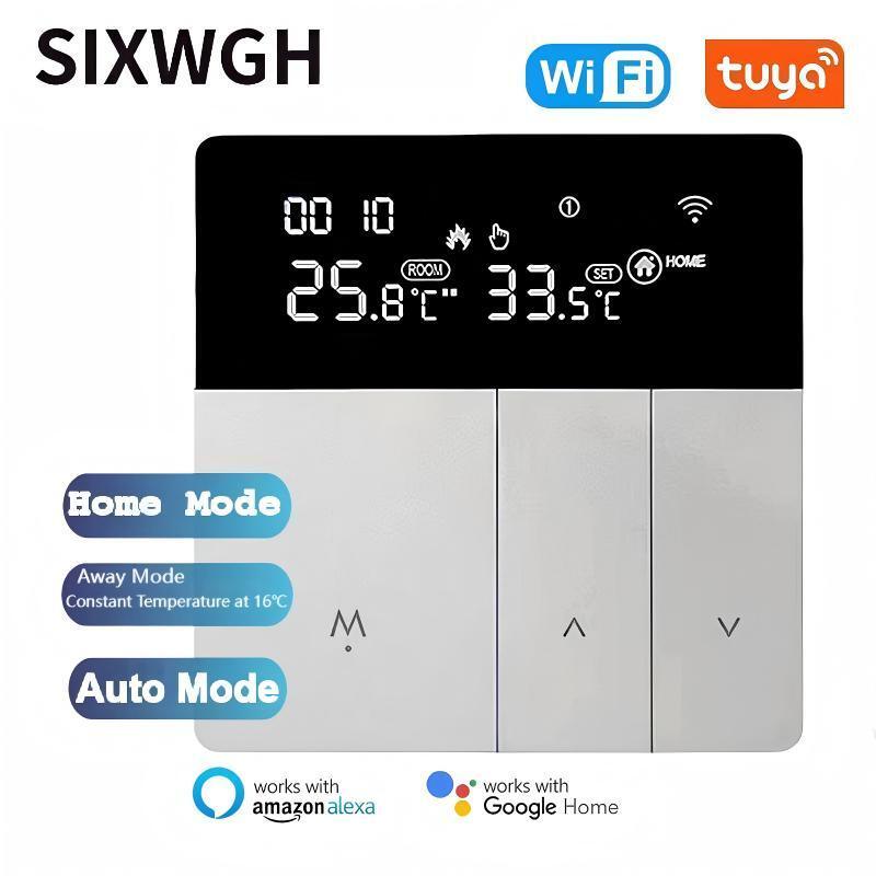 SIXWGH Smart WiFi Thermostat Tuya App Voice Control 16A Load LCD Programmable Temperature Controller for Electric Floor Hotels