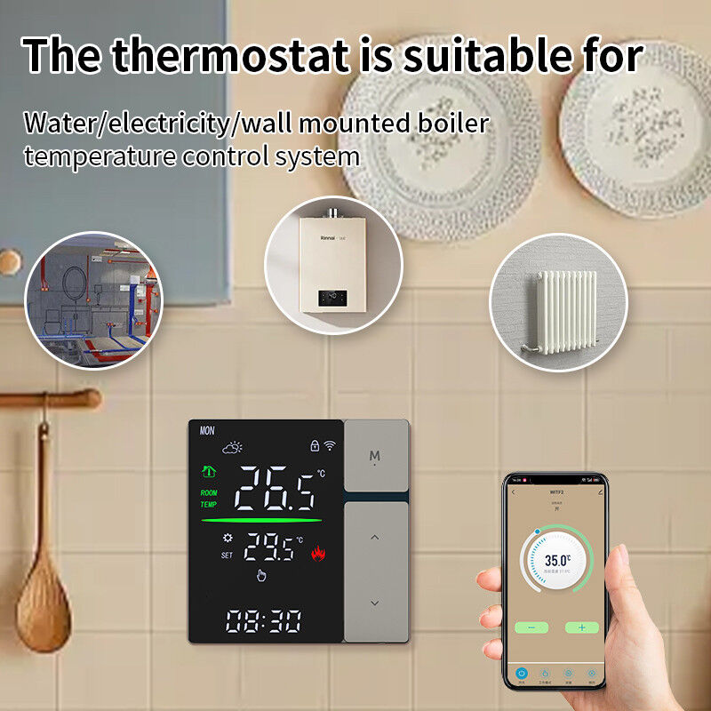 SIXWGH Smart WiFi Thermostat Controller for Water Heating LED Touch Screen Temperature Control Electric Floor/Wall RV Garage
