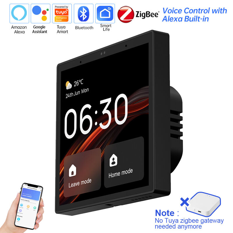 SIXWGH 4-Inch Touchscreen Smart Home Control Panel Alexa Tuya Gateway Built-In Zigbee 3.0 Hub Voice Control Wall-Mounted AIoT