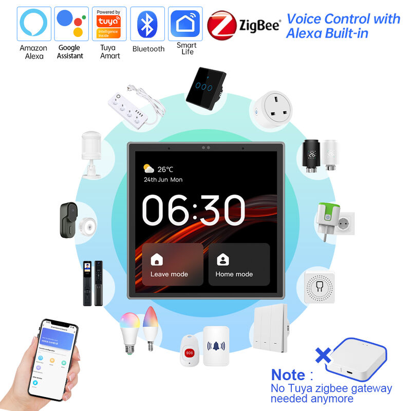 SIXWGH 4-Inch Touchscreen Smart Home Control Panel Alexa Tuya Gateway Built-In Zigbee 3.0 Hub Voice Control Wall-Mounted AIoT