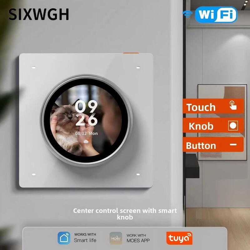 SIXWGH Smart Home Control Panel Rotary Knob Touch Screen Works Tuya Smart Life App for HVAC Scene Control US/EU Home Automation