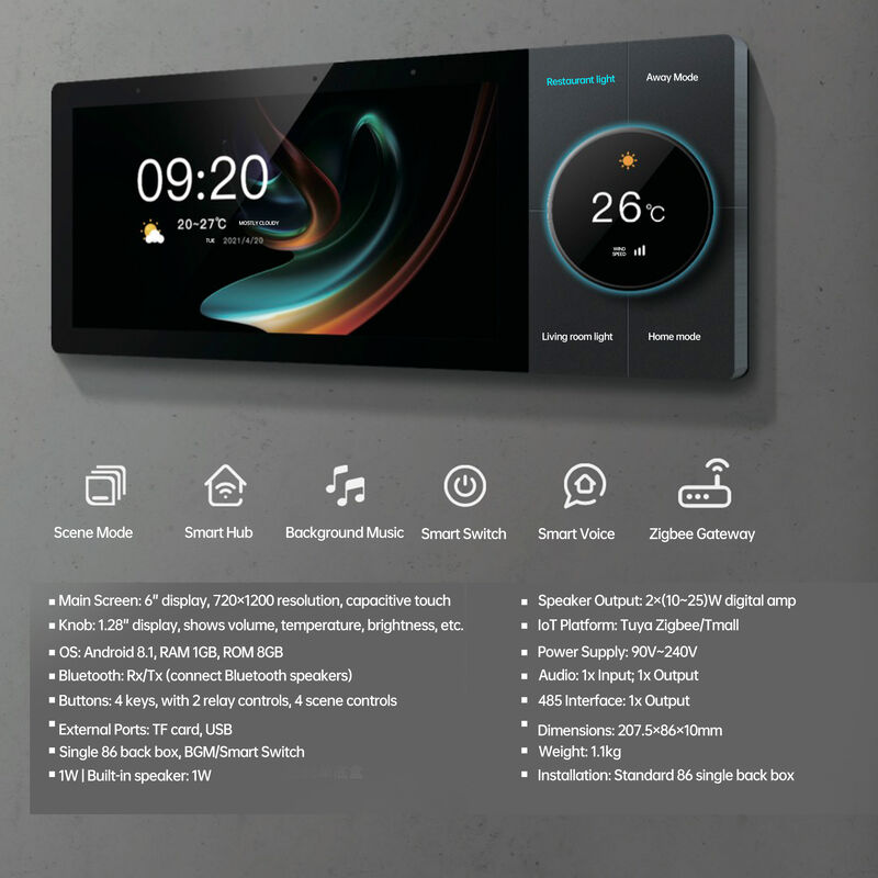 SIXWGH Luxury Upgrade 10-inch Smart Home Control Panel Tuya WiFi Zigbee Gateway App Voice Background Music Multi-Scenario Bar