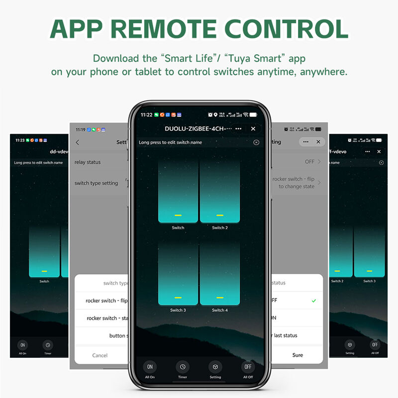 Tuya 4 Gang WiFi Smart Relay Switch Module 16A, Hidden In-wall Smart Switch, Voice & APP Remote Control
