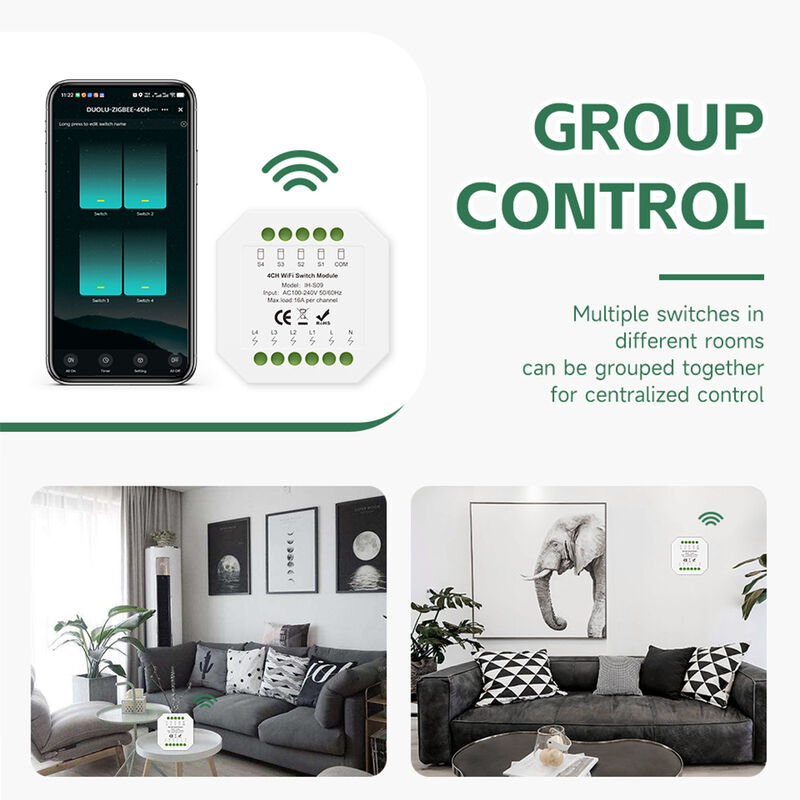 Tuya 4 Gang WiFi Smart Relay Switch Module 16A, Hidden In-wall Smart Switch, Voice & APP Remote Control