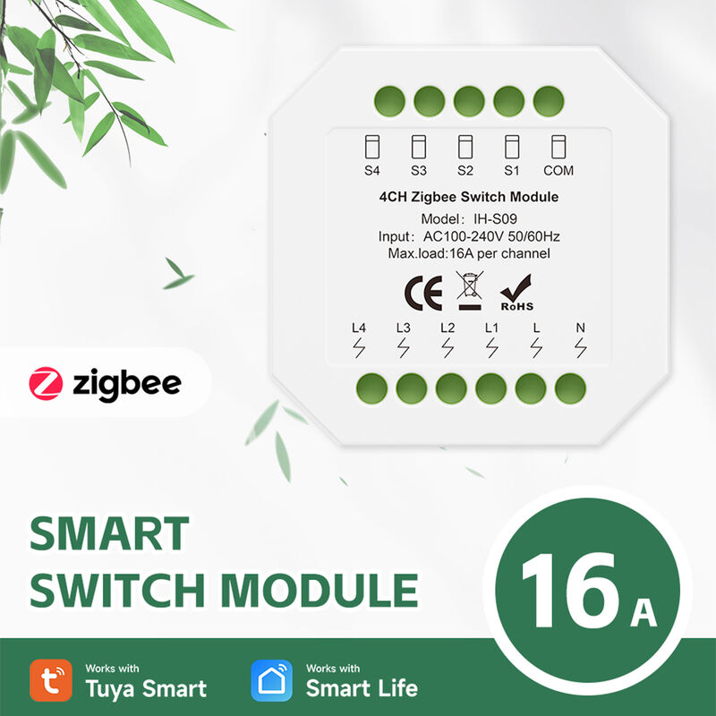 Tuya Zigbee3.0 4CH Smart Switch Module 16A, Hidden In-wall Smart Relay with Timer, Scene Linkage & Power-off Memory