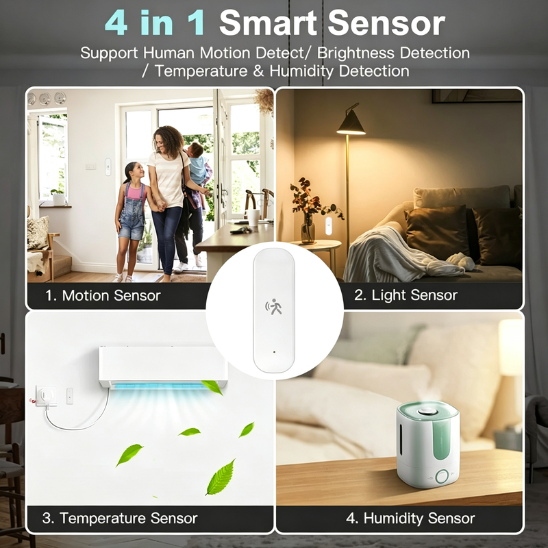 4 in 1 Zigbee Tuya mmWave Radar Human Motion Sensor | Brightness, Temperature, Humidity Detection Smart Sensor