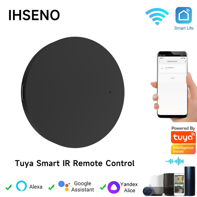 IHSENO Tuya Smart IR Remote Control, Wi-Fi Universal Infrared Controller for TV AC STB, Voice Control with Alexa Google Assistant Yandex Alice, 360° Coverage, DIY Learning