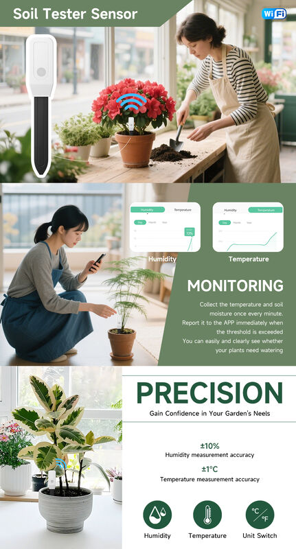 Smart Soil Tester Sensor, Zigbee/WiFi/Bluetooth Soil Moisture & Temperature Monitor with APP Remote Control, Real-Time Data Collection, Low Battery Alert, for Garden Greenhouse Indoor Plants