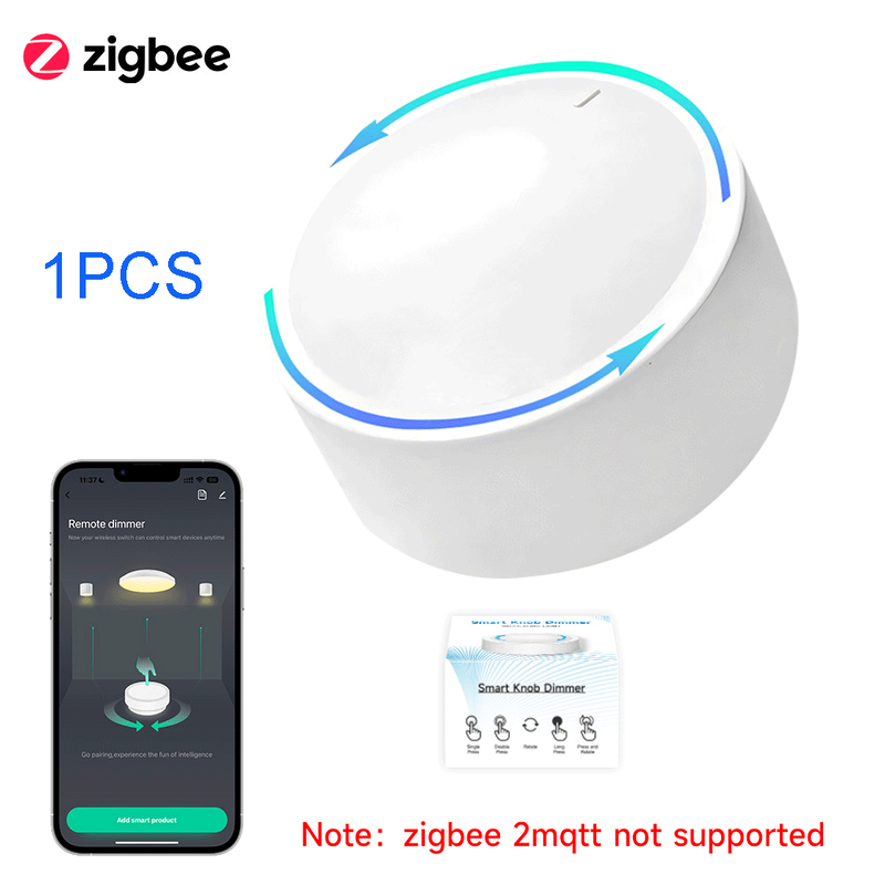 Tuya Zigbee Smart Knob Dimmer Switch, Wireless Scene Controller & Remote Dimmer for Smart Lights, Supports Single/Double/Long Press & Rotate, Works with Alexa Google Assistant, Requires Tuya Gateway