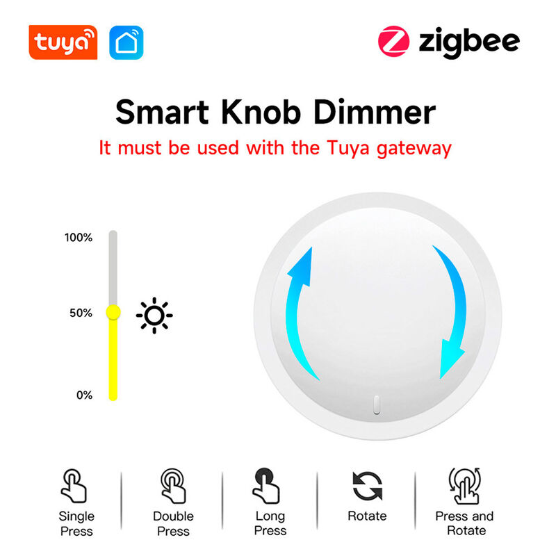 Tuya Zigbee Smart Knob Dimmer Switch, Wireless Scene Controller & Remote Dimmer for Smart Lights, Supports Single/Double/Long Press & Rotate, Works with Alexa Google Assistant, Requires Tuya Gateway