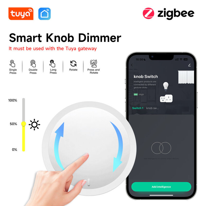 Tuya Zigbee Smart Knob Dimmer Switch, Wireless Scene Controller & Remote Dimmer for Smart Lights, Supports Single/Double/Long Press & Rotate, Works with Alexa Google Assistant, Requires Tuya Gateway
