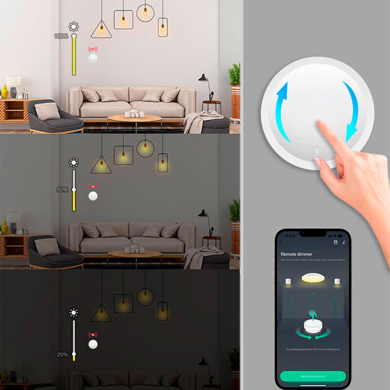 Tuya Zigbee Smart Knob Dimmer Switch, Wireless Scene Controller & Remote Dimmer for Smart Lights, Supports Single/Double/Long Press & Rotate, Works with Alexa Google Assistant, Requires Tuya Gateway