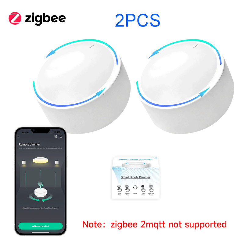 Tuya Zigbee Smart Knob Dimmer Switch, Wireless Scene Controller & Remote Dimmer for Smart Lights, Supports Single/Double/Long Press & Rotate, Works with Alexa Google Assistant, Requires Tuya Gateway