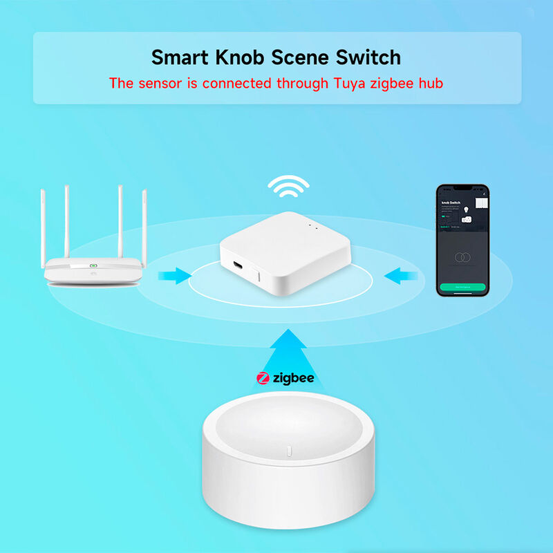 Tuya Zigbee Smart Knob Dimmer Switch, Wireless Scene Controller & Remote Dimmer for Smart Lights, Supports Single/Double/Long Press & Rotate, Works with Alexa Google Assistant, Requires Tuya Gateway