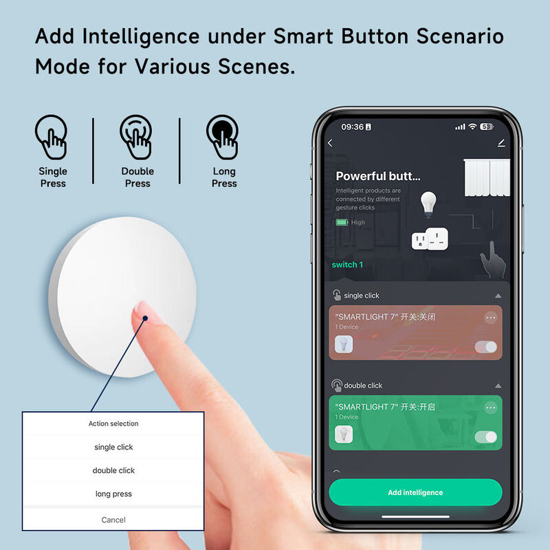 Tuya ZigBee Smart Button, Wireless Scene Switch, Smart Life App Remote Control, Single/Double/Long Press Trigger, Works with Alexa & Google Assistant, Requires ZigBee Hub, Mini Portable