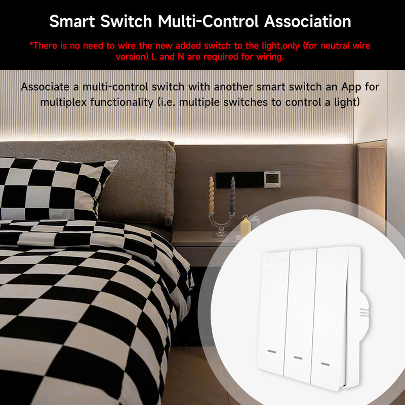 Tuya WiFi Smart Wall Switch – 1/2/3 Gang Touch Control, Voice & App Remote, Timer Function, Multi-Control Association, Neutral Wire Required, 10A 2000W, Works with Alexa Google Home Yandex Alice